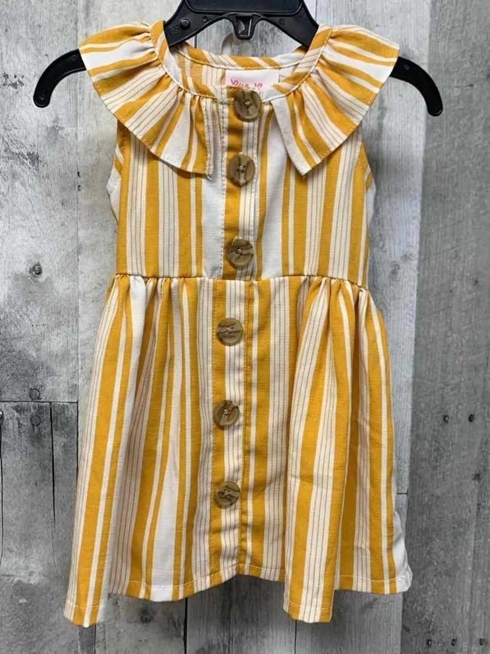 Little Lass Yellow and White Striped Dress with Peter Pan Collar-12 MOS-EUC